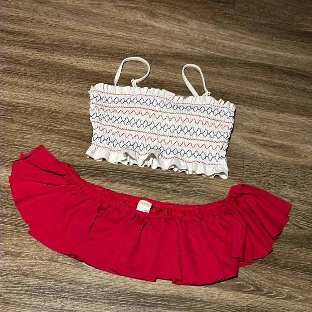 Red and White Ruffled Bikini Set - Picture 3 of 5